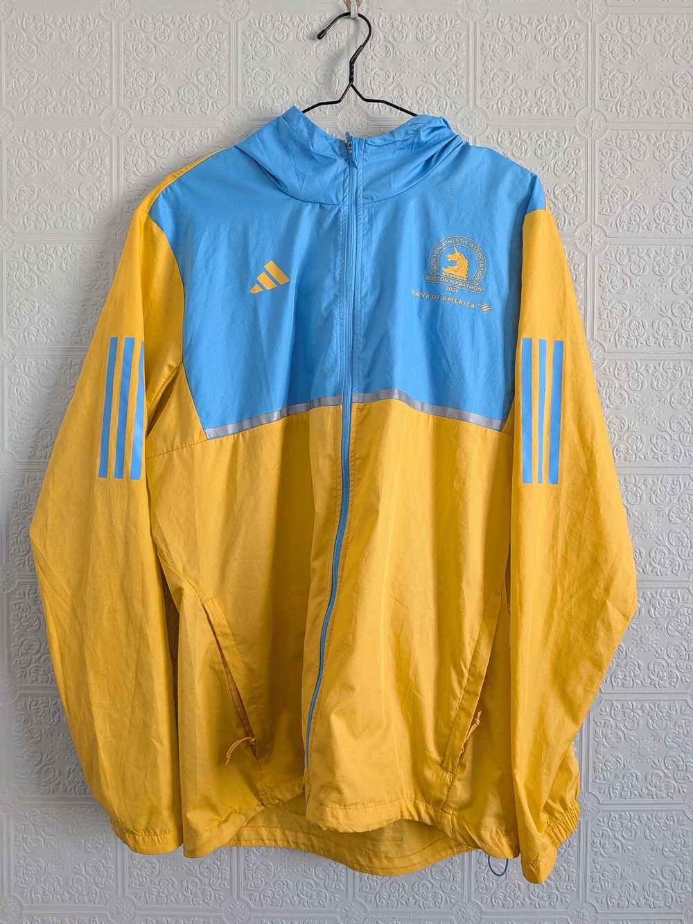 Adidas Blue and Yellow Full-Zip Hooded Track Jacket - Boston Marathon
